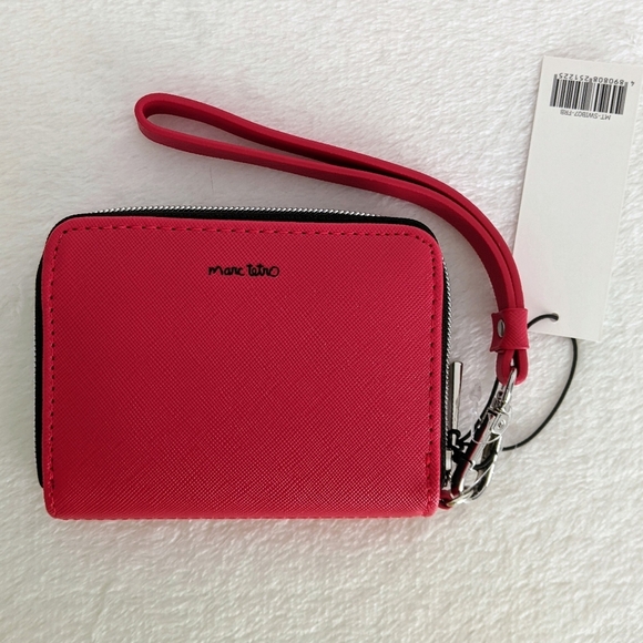 marc tetro Frenchie Print Wallet Wristlet Zip Around PVC Saffiano Red NWT - Picture 2 of 13